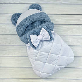 Спальник з однотонної плащової тканини для новонароджених, білий з джинсовим