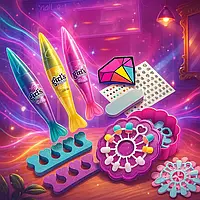 Дитячий манікюрний набір дівчинці для створення образу 4 арт ручки накладні нігті лак пилочки пилочки слайдери наклейки