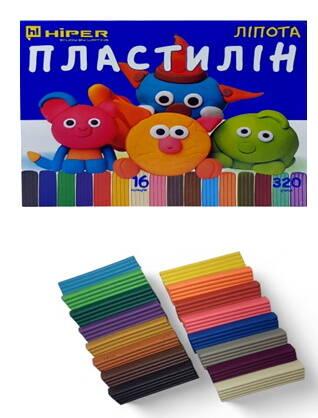 Пластилін «ЛІПОТА» 16 кольорів 320 гр, в кор. 20*16,5*1см, ТМ Hiper, фото 1
