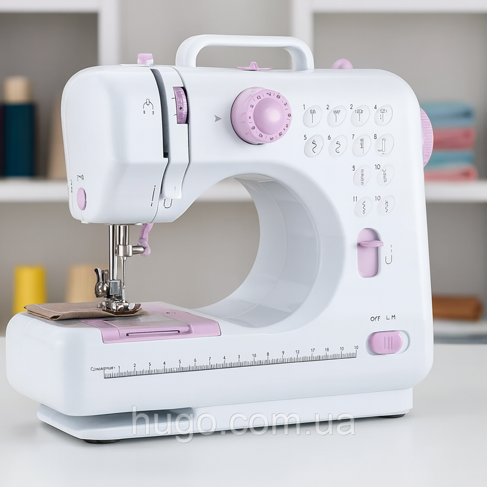 Швейна машинка з педаллю та оверлоком, FHSM 505/ Міні швейна машинка / Портативна машинка для шиття, фото 1