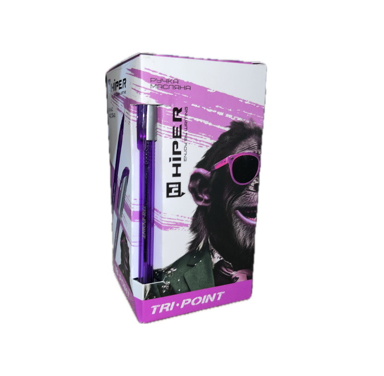 Ручка масляна  TRI POINT 0,7мм (фіолетова), 1200м, ЦІНА ЗА УП.50ШТ, в кор.15*8*8см., ТМ HIPER, фото 1