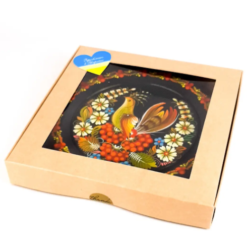 Коробка подарункова крафт картон з прозорим вікном 20 х 20 х 3 см декор Український сувенір, фото 1