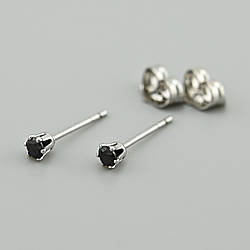 Сережки гвоздики 56101 розмір 3х3 мм чорні фіаніти вага 0.5 г позолота Біле Золото