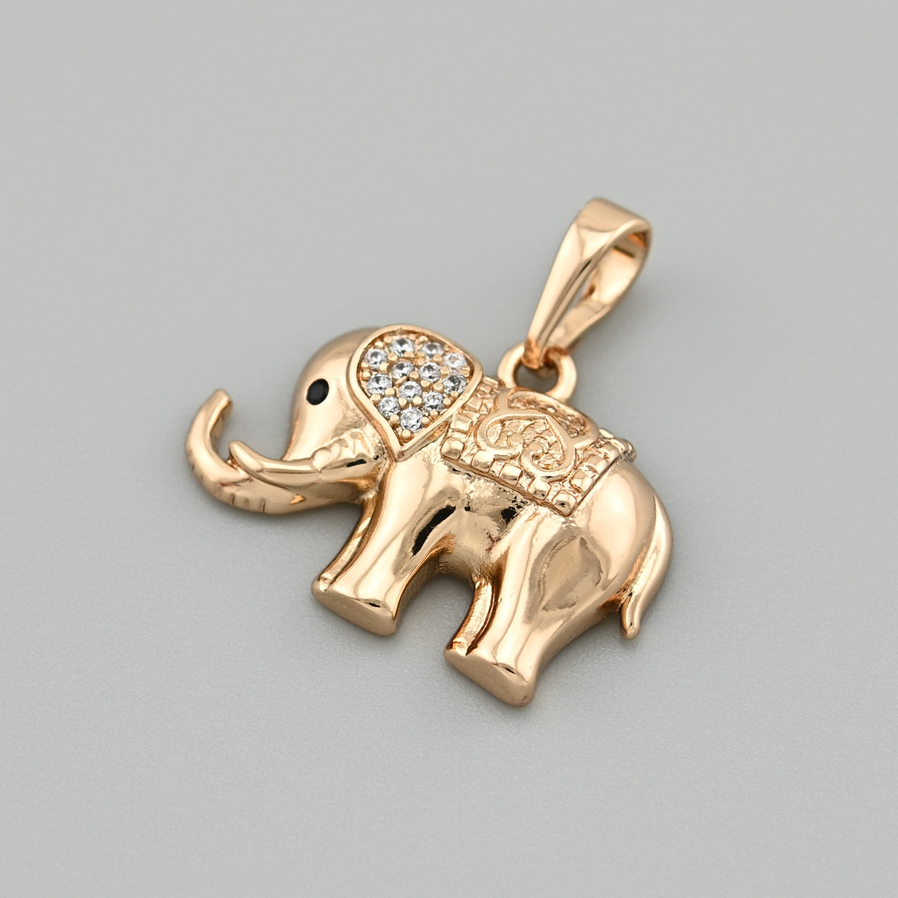 Кулон Слоник 55240 для ланцюжків до 3 мм розмір 22х22 мм білі фіаніти вага 2.4 г позолота 18К, фото 1