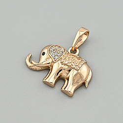 Кулон Слоник 55240 для ланцюжків до 3 мм розмір 22х22 мм білі фіаніти вага 2.4 г позолота 18К