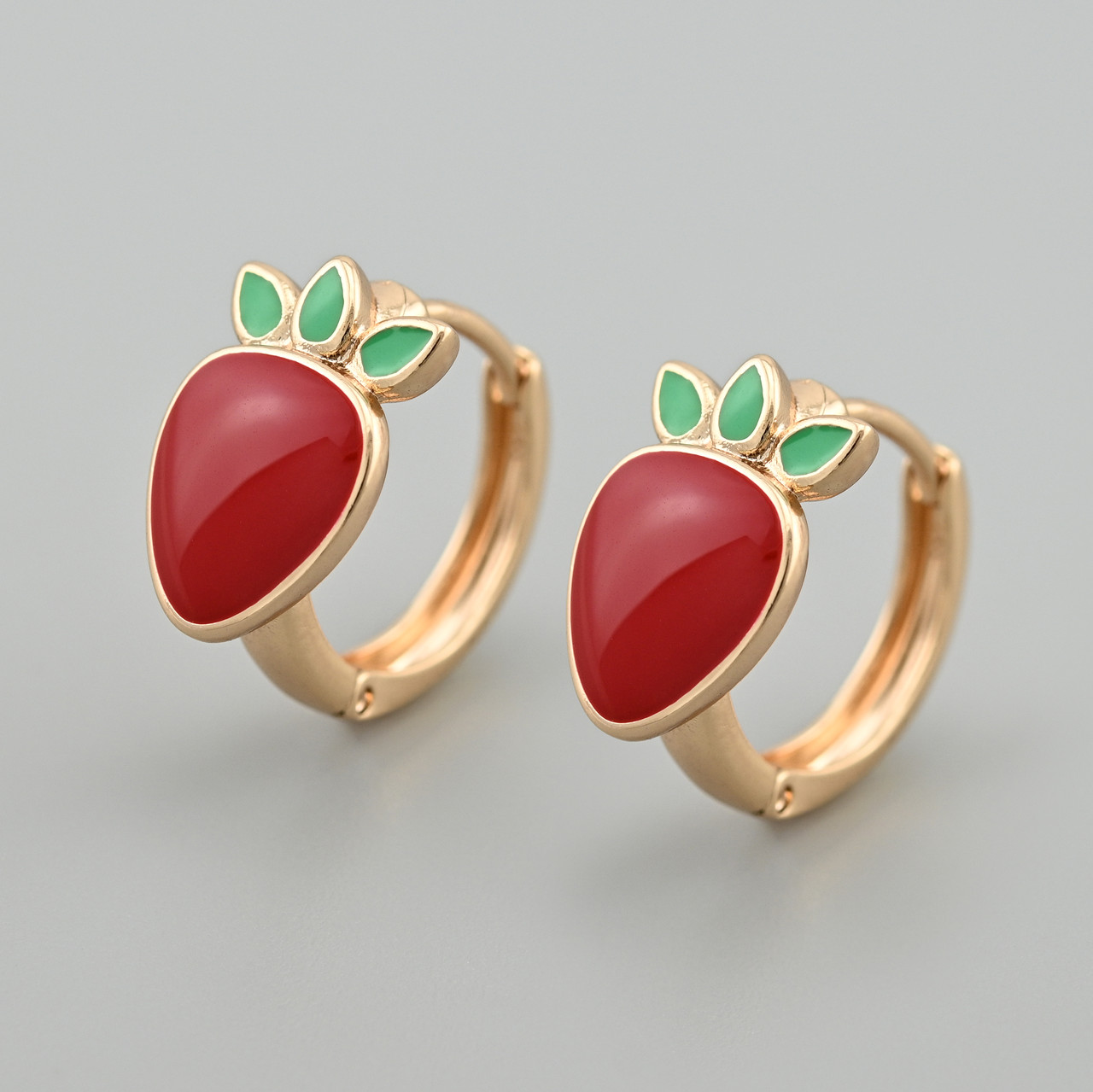 Сережки Carrot 56084 розмір 14х9 мм червона емаль вага 4.4 г позолота 18К, фото 1