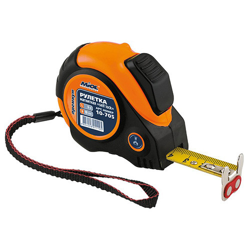 Рулетка вимірювальна 3м×16мм двостороння з магнітним наконечником автостоп MIOL 10-703, фото 1