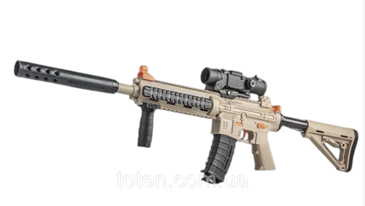 Дитячий автомат 82 см з акумулятором, прицілом, глушником та орбізами, USB зарядка, фото 1