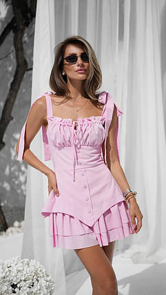 Жіноча літня льняна сукня з баскою і лаштунками на грудях Smof9463, фото 1