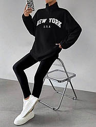 Стильний жіночий осінній базовий теплий костюм прогулянковий двійка комплект лосини ангора рубчик худі фліс