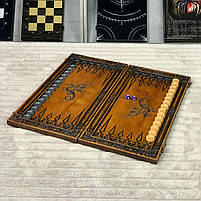 Нарди дерев'яні подарункові довгі та короткі нарди Дракон 46×23 см, фото 6