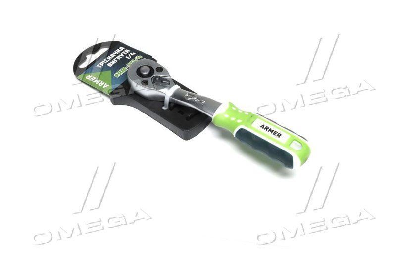 Трещотка вигнута з храповим и швидкознімним механізмами, квадрат 1/4, 72 зуба (ARMER) ARM-ST1/4