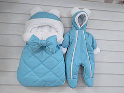 Теплий комплект для новонароджених, блакитний (однотонна плащова тканина)