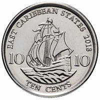 Монета Східно-Карибських штатів 10 центів 2009-22 рр.
