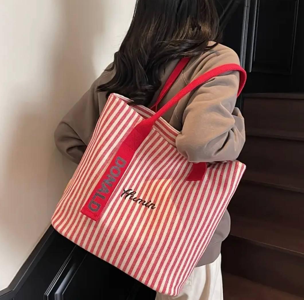 Шопер-сумка смугаста з принтом Дональда, 31/29 см, фото 1