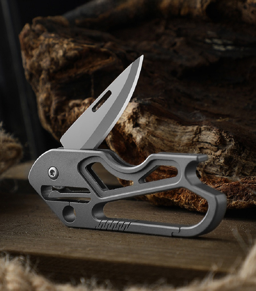 Брелок EDC / ніж титановий на ключі / ніж брелок з відкривашкою / карабін, фото 1