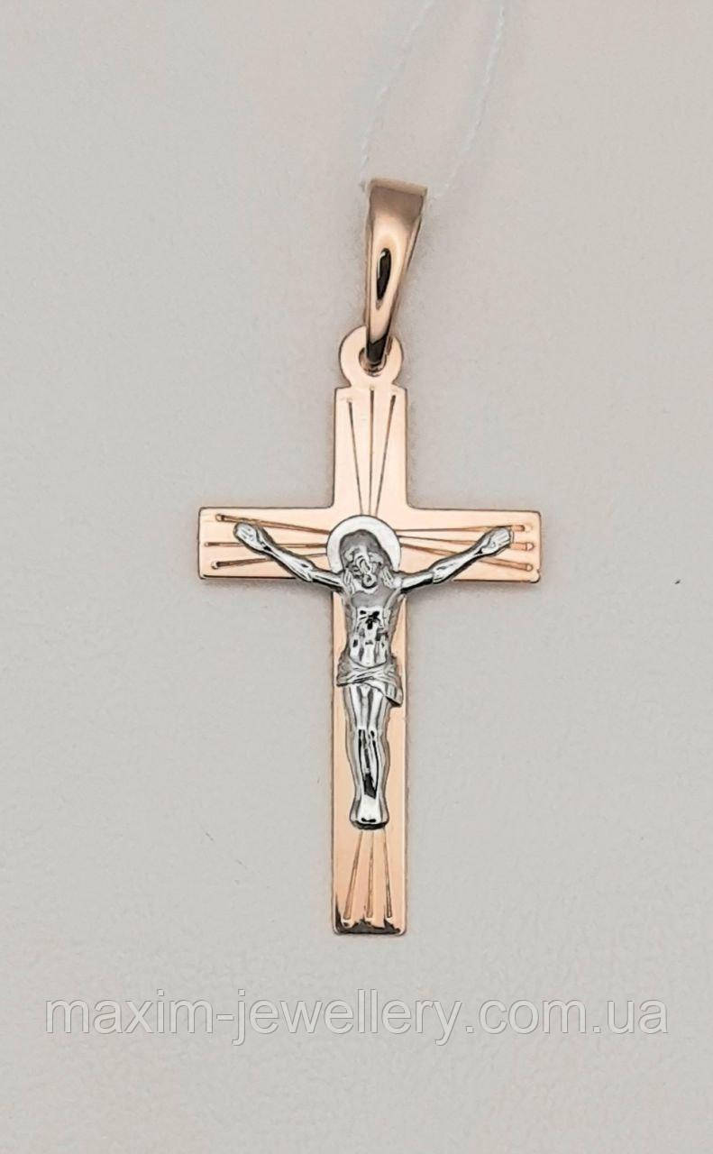 Хрест з розп'яттям в червоному золоті, фото 1