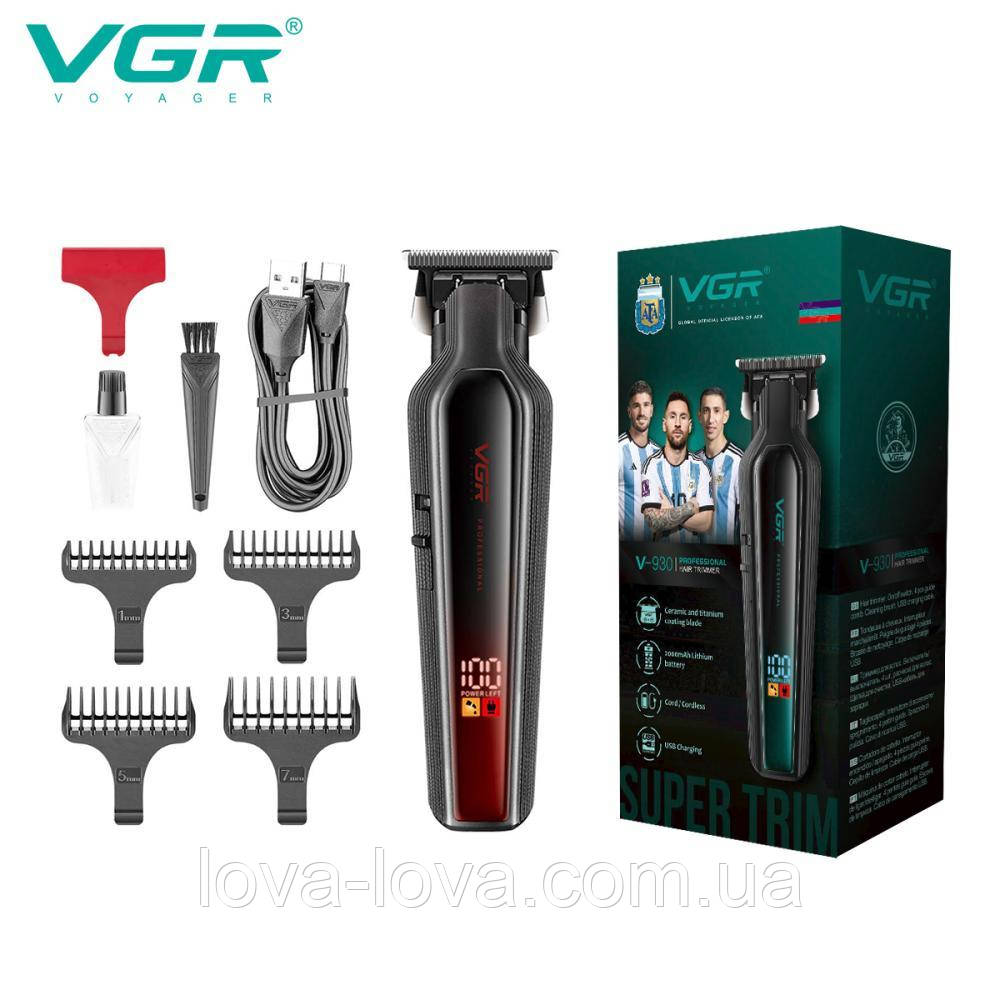 Професійний тример для бороди та вусів із керамічним полотном VGR V-930 змінними насадками 1-7 мм