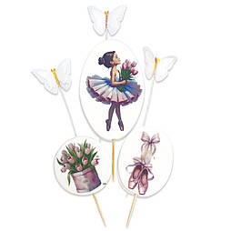 Набір цукрового декору для торту Slado "Балерина і вафельні метелики" 6 елементів