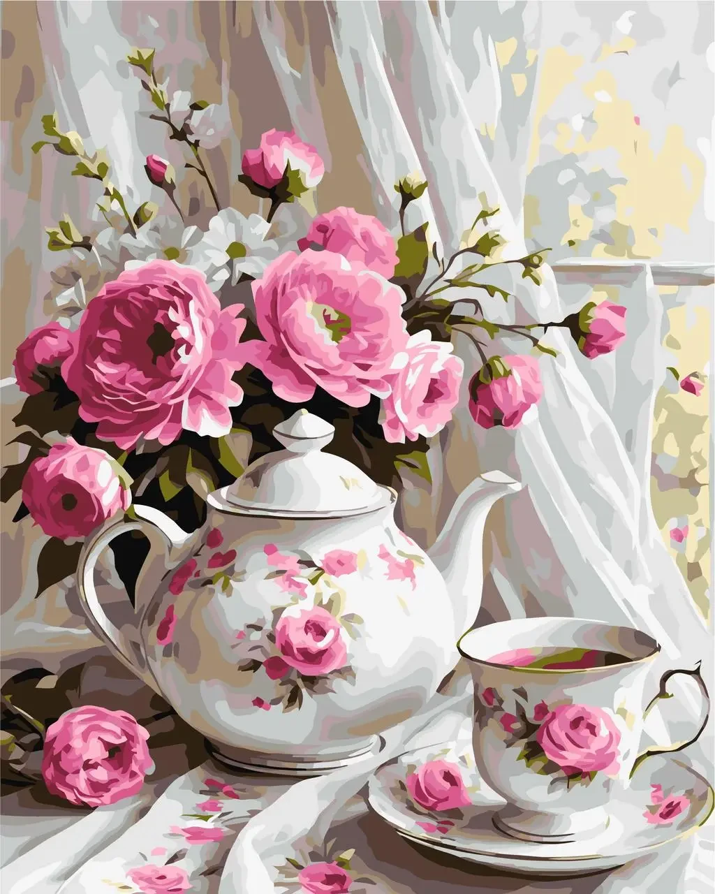Картина за номерами 40х50 см Натюрморт. Ароматний чай з квітами. Орігамі LW3506, фото 1