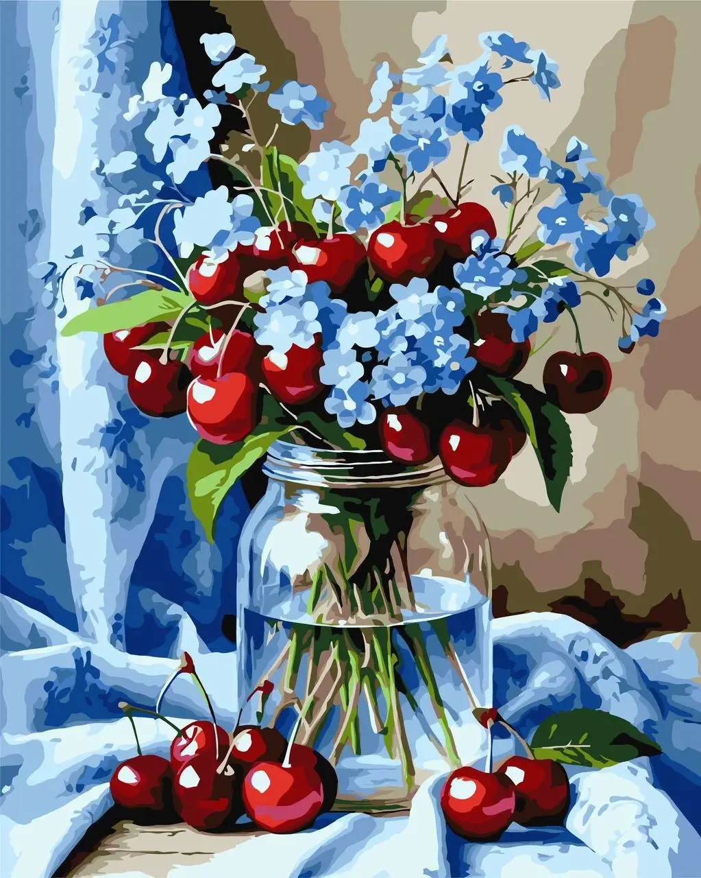 Картина за номерами 40х50 см Натюрморт. Букет квітів з вишнею. Орігамі LW3505, фото 1