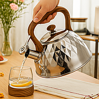 Чайник для плити зі свистком, 3л, капсульне дно, нержавіюча сталь (для індукційної та газової плити)