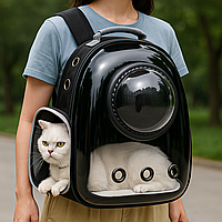 Рюкзак переноска для кота з віконцем та прозорою стінкою, 42x35x22 см, Чорний (Переноска для тварин)