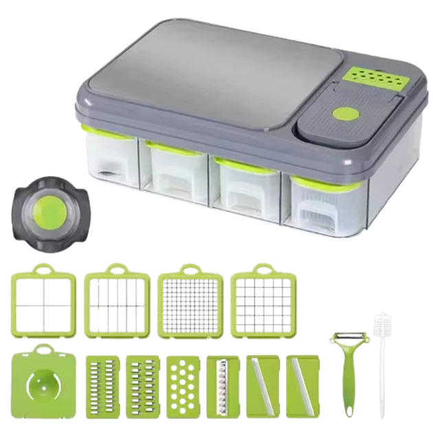 Овочерізка з контейнерами та насадками 28 в 1 | Слайсер для нарізування овочів і фруктів, фото 1