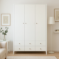 Шафа тридверна "Хюгге" з шістьмома шухлядами з натурального дерева