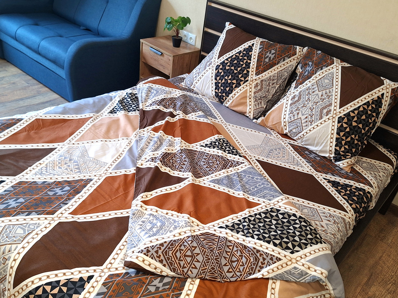 Набір постільної білизни Велюр № в529 Євро 220х240, на кнопках, фото 1