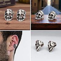 Чоловіча сережка-затискач Череп стильний чоловічий аксесуар без пірсингу 1 штука