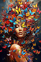 Діамантова вишивка. Картина на підрамнику Дівчина в метеликах, 40х60см, квадратні стрази