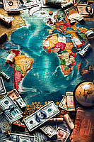 Діамантова вишивка. Картина на підрамнику Світ і гроші, 40х60см, квадратні стрази