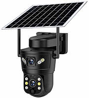 IP-камера D05 4G із сонячною панеллю — подвійний об'єктив 3Мп + 3 Мп, автономне відеоспостереження без Wi-Fi