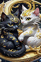 Діамантова вишивка. Картина на підрамнику Кіт-ніч та Киця-день, 40х60см, квадратні стрази