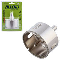 Alloid. Свердло корончасте алмазне для скла та кераміки 60 мм з центрувальним свердлом