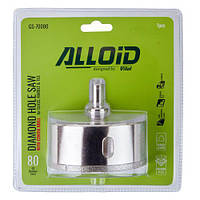 Alloid. Свердло корончасте алмазне для скла та кераміки 80 мм з центрувальним свердлом