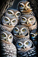 Діамантова вишивка. Картина на підрамнику "Допитливі сови", 40х60см, квадратні стрази