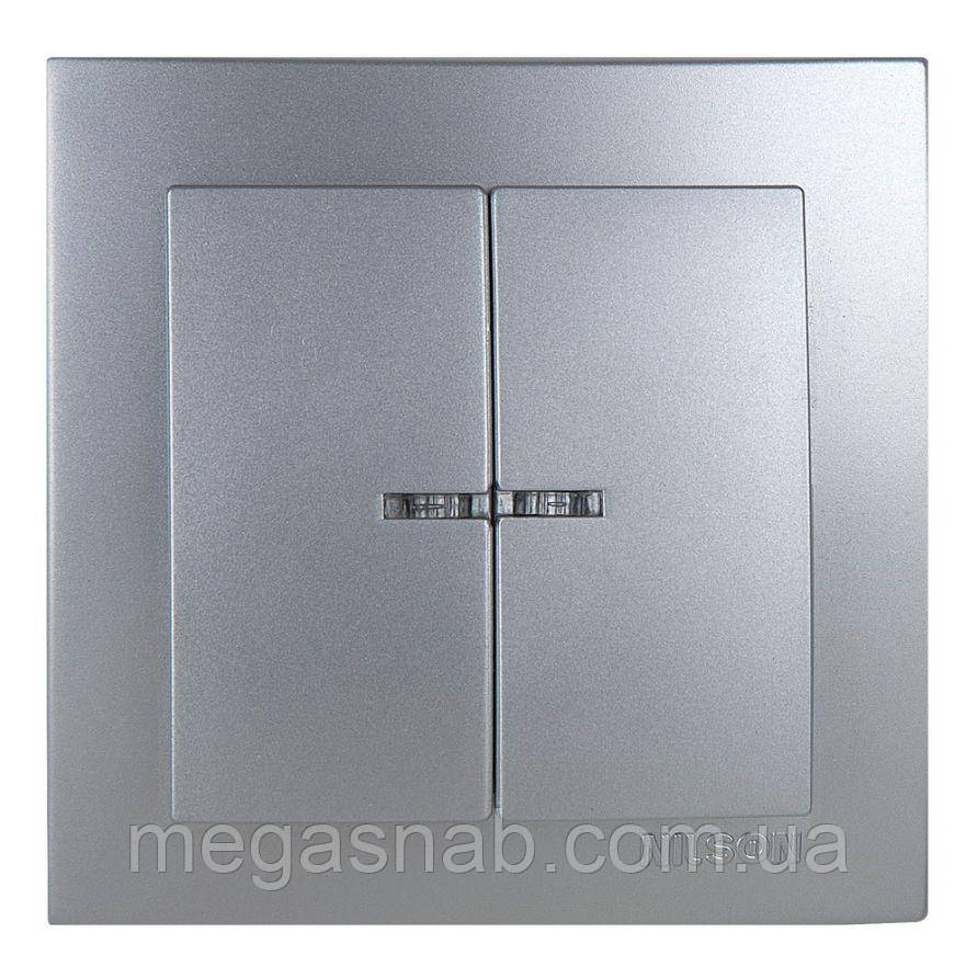 Вимикач 2 клів із підсв. Touran срібло, фото 1