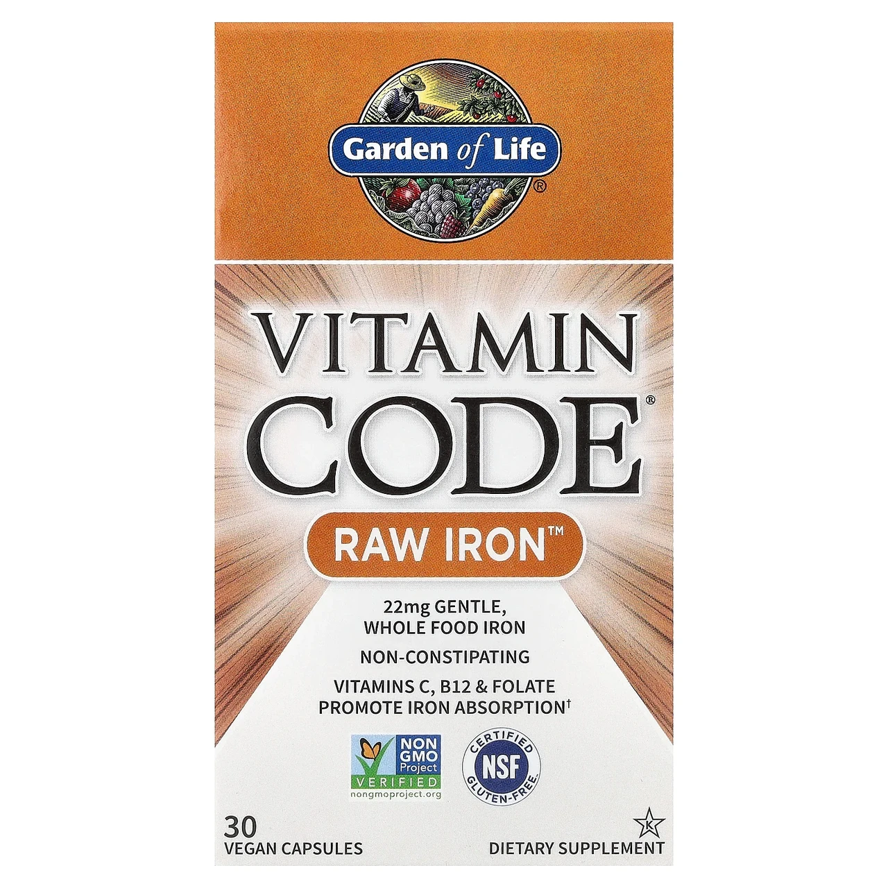 Garden of Life, Vitamin Code, RAW Iron, 30 веганських капсул, Київ, фото 1