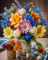 Діамантова вишивка. Картина на підрамнику "Дачний букет", 40х50см, квадратні стрази