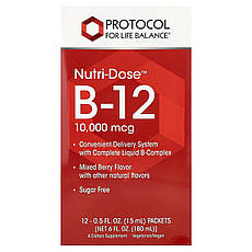 Protocol for Life Balance, Nutri-Dose B-12, ягідне асорті, 10 000 мкг, 12 флаконів по 15 мл (0,5 рідк., Київ