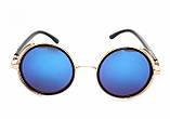 Стильні великі круглі жіночі окуляри (сині + золота оправа), фото 2