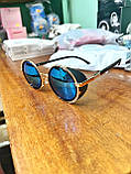 Стильні великі круглі жіночі окуляри (сині + золота оправа), фото 4