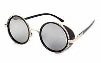 Стильні великі круглі жіночі окуляри (сірі + хром оправа)