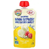 Earth's Best, органічне пюре з фруктів і злаків, для дітей від 6 місяців, банан, малина та коричневий рис,