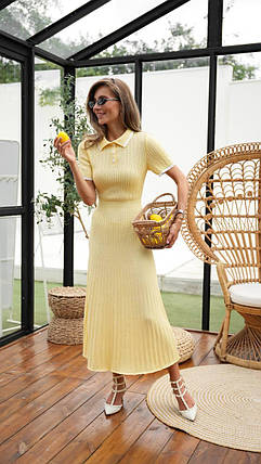 Жіноча бавовняна сукня міді з короткими рукавами ажурна в'язка Smof9464, фото 1