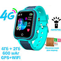 Дитячий Смарт годинник LT21 з GPS 4G, відеодзвінком, акумулятором 600 mAh + захисне скло в комплекті Блакитний