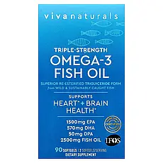 Viva Naturals, риб'ячий жир з омега-3, потрійної сили, 90 м'яких таблеток, Київ
