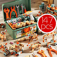 Детский конструктор DIY юный техник на 147 деталей с шуруповёртом Зеленый